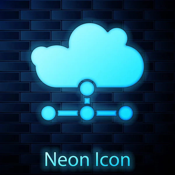Leuchtende Neon Netzwerk Cloud Verbindung Symbol Isoliert Auf Ziegelwand Hintergrund — Stockvektor