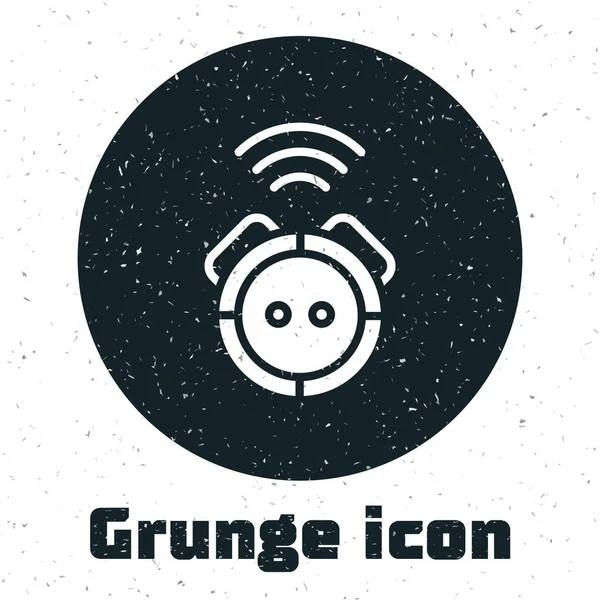 Grunge Robot Ícone Aspirador Isolado Fundo Branco Home Aparelho Inteligente — Vetor de Stock