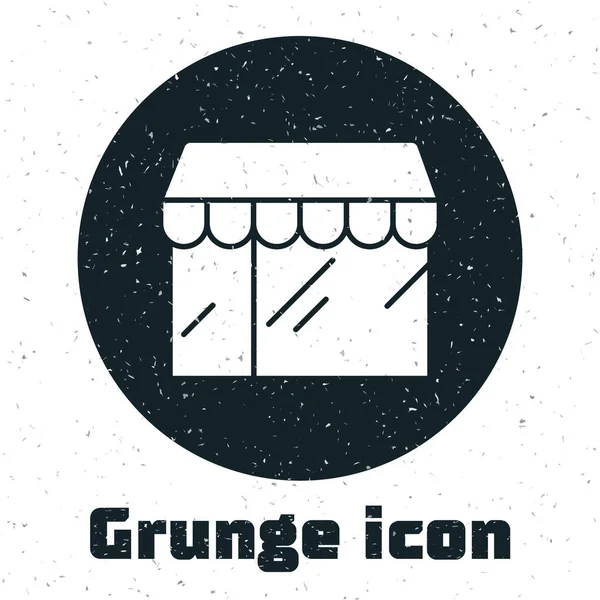 Grunge Edificio Compras Icono Tienda Mercado Aislado Sobre Fondo Blanco — Vector de stock