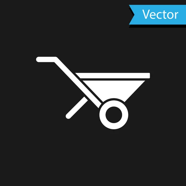 Icône Brouette Blanche Isolée Sur Fond Noir Équipement Outils Ferme — Image vectorielle