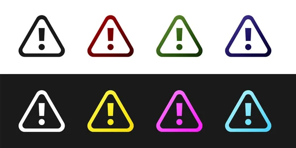 黒と白の背景に隔離された三角形のアイコンに感嘆符を設定します 危険警報標識 危険警報標識 ベクトル — ストックベクタ