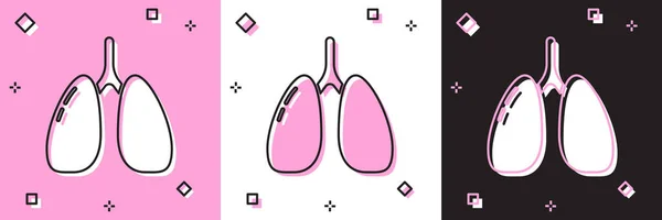 Set Lungs Icono Aislado Rosa Blanco Fondo Negro Vector — Vector de stock