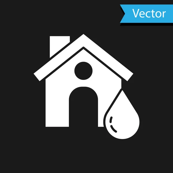 White House Flood Icon Isolated Black Background Home Flooding Water — Stock Vector