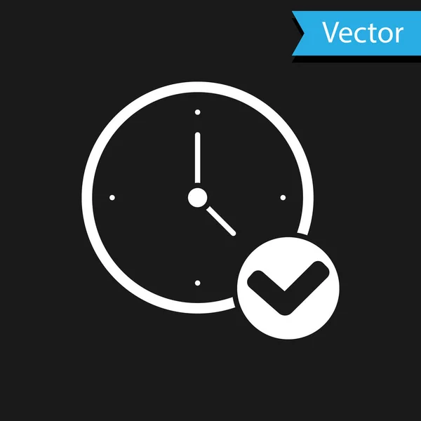 Icône Horloge Blanche Isolée Sur Fond Noir Symbole Temporel Vecteur — Image vectorielle