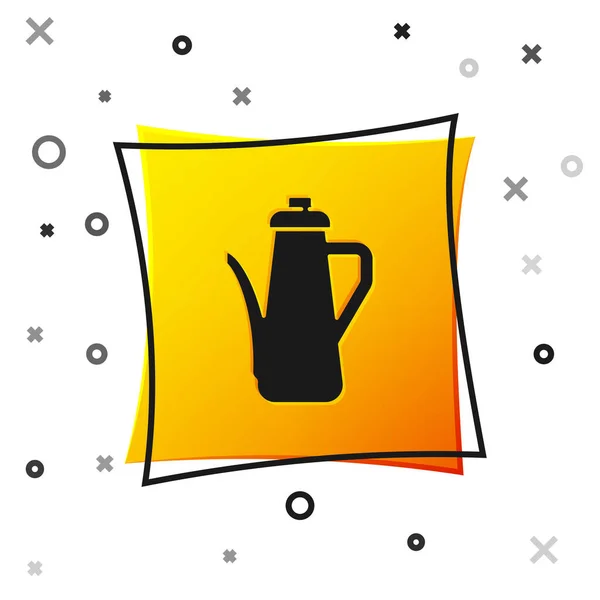 Schwarze Teekanne Symbol Isoliert Auf Weißem Hintergrund Gelber Quadratischer Knopf — Stockvektor