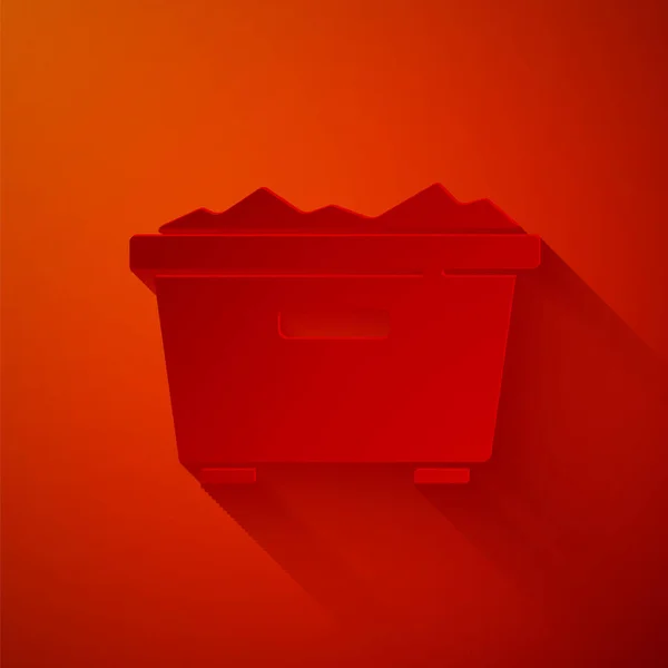 Papier Découpé Icône Poubelle Isolé Sur Fond Rouge Panneau Poubelle — Image vectorielle
