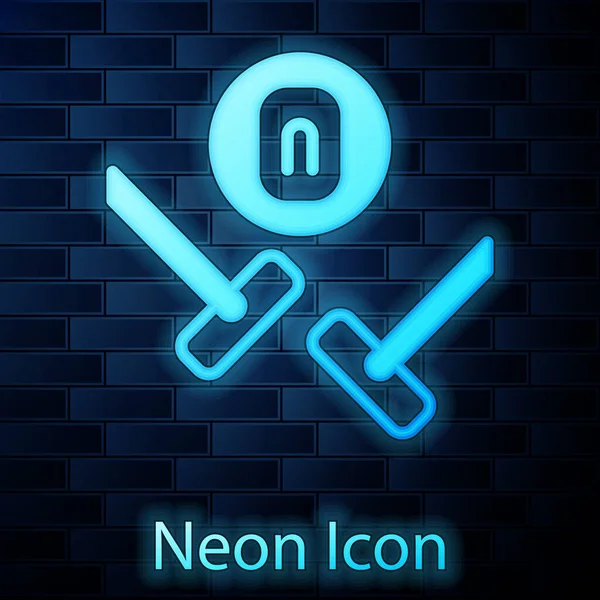 Parlayan Neon Kıvrımlı Oyun Ikonu Tuğla Duvar Arka Planında Izole — Stok Vektör