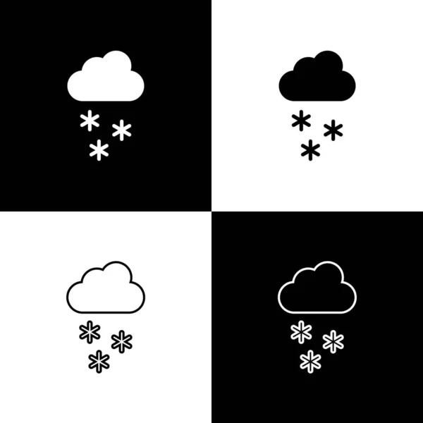 Set Wolk Met Sneeuw Pictogram Geïsoleerd Zwart Wit Achtergrond Wolk — Stockvector