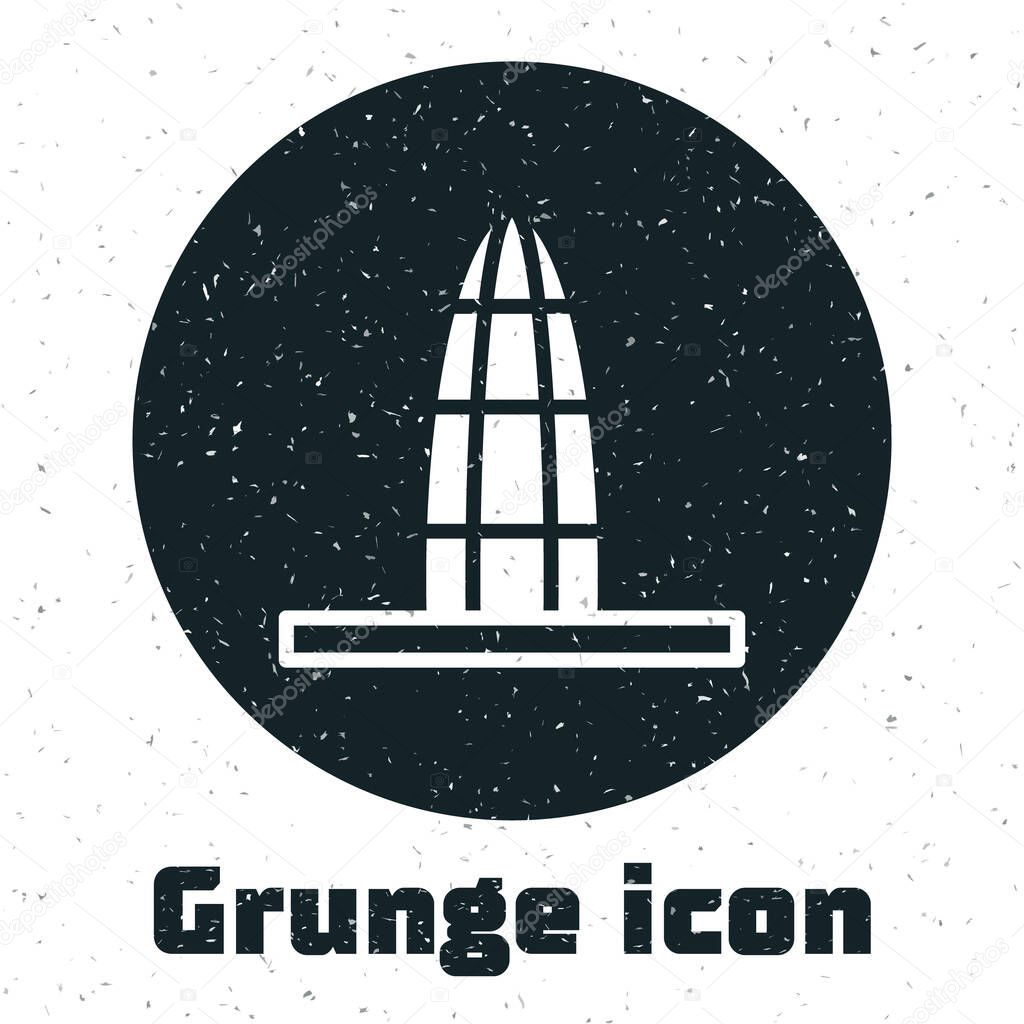 Grunge Agbar tower icon isolated on white background. Barcelona, Spain. Monochrome vintage drawing. Vector.