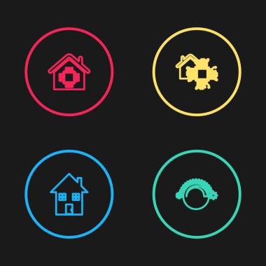 House 'u, Thermostat' ı, Smart Home 'u ve ikonu ayarla. Vektör.