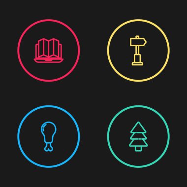 Tavuk budu, ağaç, trafik levhası ve dizüstü bilgisayar ikonunda ormanın konumu. Vektör.