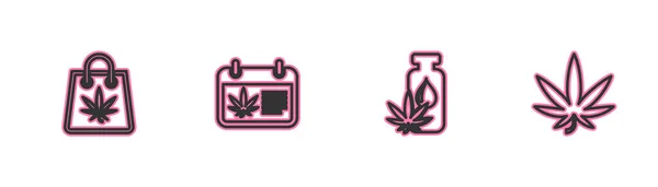Set Line Sac Achat Marijuana Marijuana Huile Feuille Cannabis Calendrier — Image vectorielle