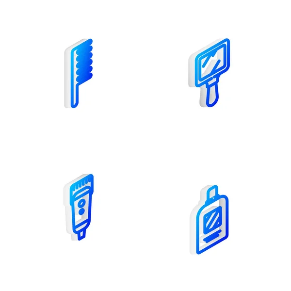 Set Isometric Line Ruční Zrcadlo Kartáček Vlasy Elektrický Střihač Vlasů — Stockový vektor