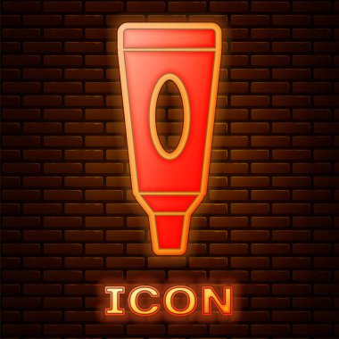 Parlayan neon kremi ya da losyon kozmetik tüp ikonu tuğla duvar arka planında izole edilmiş. Erkekler için vücut bakım ürünleri. Vektör İllüstrasyonu.