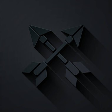 Kağıt kesikli oklar simgesi siyah arkaplanda izole edildi. Kağıt sanatı tarzı. Vektör İllüstrasyonu.