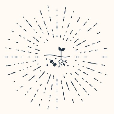 Gri gezegen ikonunun kirliliği sorunu bej arka planda izole edildi. Çöpler, plastikler, gezegendeki poşetler. Soyut çember rastgele noktalar. Vektör İllüstrasyonu.