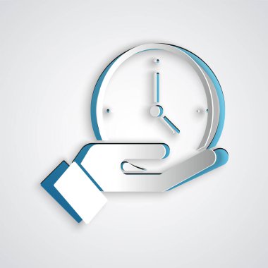 Kağıt kesiği Saat simgesi gri arkaplanda izole edildi. Zaman sembolü. Kağıt sanatı tarzı. Vektör.