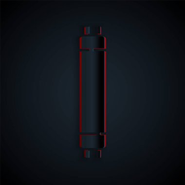 Kağıt, siyah arkaplanda izole edilmiş uzun ışıltılı floresan enerji tasarrufu ikonu kesiyor. Kağıt sanatı tarzı. Vektör.