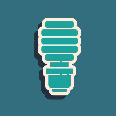 Yeşil LED ampul simgesi yeşil arkaplanda izole edildi. Ekonomik LED ışıklı ampul. Enerji lambasını sakla. Uzun gölge tarzı. Vektör.