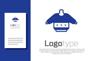 Norveç süslemeleri ve beyaz arka planda izole tatil süslemeleri olan mavi Noel süveteri. Örgü kazak. Logo tasarım şablonu elemanı. Vektör.