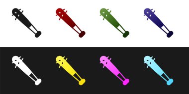 Siyah ve beyaz arka planda çivi simgesi olan beyzbol sopası ayarla. Şiddetli silah. Vektör.