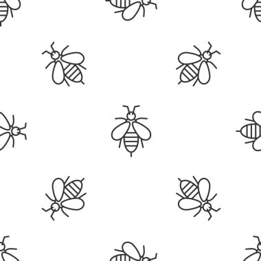 Gri çizgi ikonu, beyaz arka planda kusursuz desen izole etti. Tatlı doğal yemek. Bal arısı ya da kanat sembollü apis. Uçan böcek. Vektör.