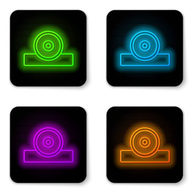 Parlayan neon hattı Otolaryngological baş yansıtıcı simgesi beyaz arkaplanda izole edildi. Hastaların kulak, boğaz ve burun muayenesi için ekipman. Siyah kare düğme. Vektör.