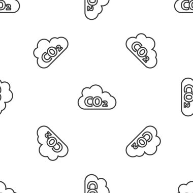 Bulut simgesindeki gri çizgi CO2 emisyonları beyaz arka planda izole edilmiş pürüzsüz desen. Karbondioksit formülü, duman kirliliği konsepti, çevre konsepti. Vektör.