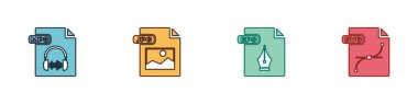MP3 dosya belgesini, JPG, EPS ve SVG simgesini ayarla. Vektör.
