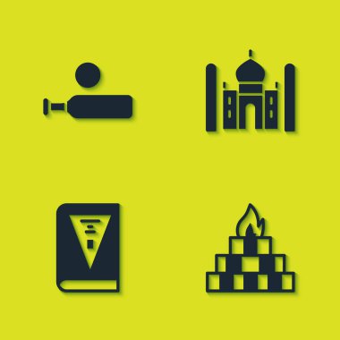 Tahta kriket sopası ve top, Yagna, Hindistan anayasa günü ve Taj Mahal ikonu. Vektör.