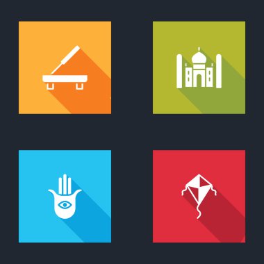 Kokulu spa çubuğu, Taj Mahal, Hamsa eli ve Kite ikonu. Vektör.