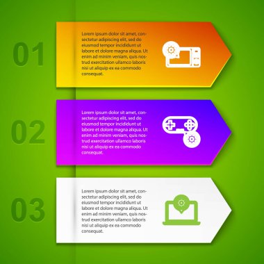 Hattı mikrodalga fırın ayarı, oyun alanı, dizüstü bilgisayar ve çamaşır makinesi ayarla. Ticari bilgi şablonu. Vektör.