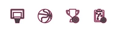 Sıralı basketbol sedyesi, basketbollu ödül kupası ve planlama stratejisi ikonu. Vektör.