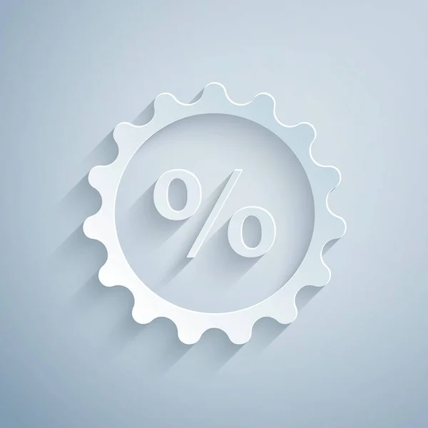 Papier Découpé Pourcentage Réduction Tag Icône Isolé Sur Fond Gris — Image vectorielle
