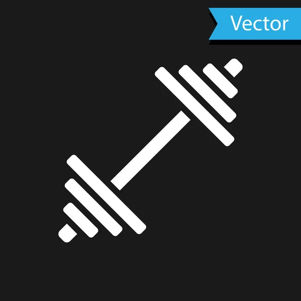 Icône Haltère Blanche Isolée Sur Fond Noir Icône Levage Musculaire — Image vectorielle