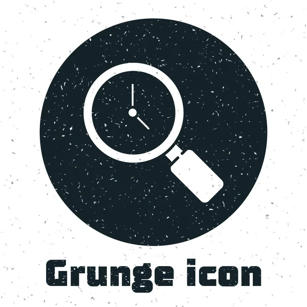 Lupa Grunge Con Icono Reloj Aislado Sobre Fondo Blanco Dibujo — Archivo Imágenes Vectoriales