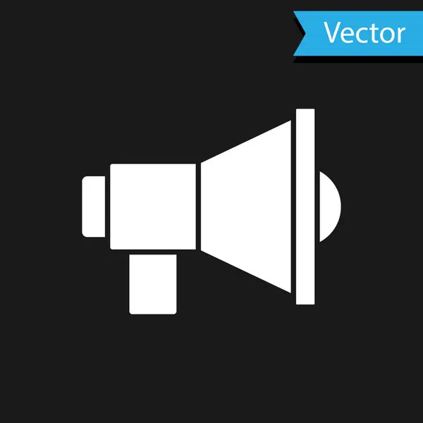 Белый Мегафон Значок Изолирован Черном Фоне Знак Оратора Вектор — стоковый вектор