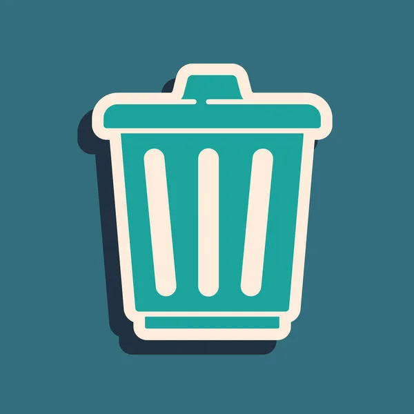 Green Trash Can Icon Isolated Green Background Garbage Bin Sign — Stock Vector