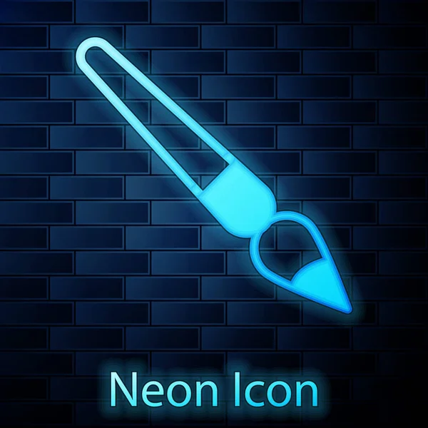 Leuchtende Neon Pinsel Symbol Isoliert Auf Backsteinwand Hintergrund Vektor — Stockvektor