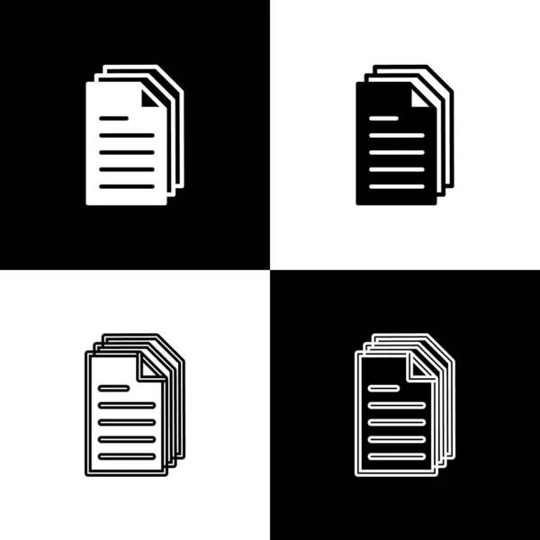 Встановити Піктограму Документа Файлів Ізольовано Чорно Білому Тлі Піктограма Контрольного — стоковий вектор