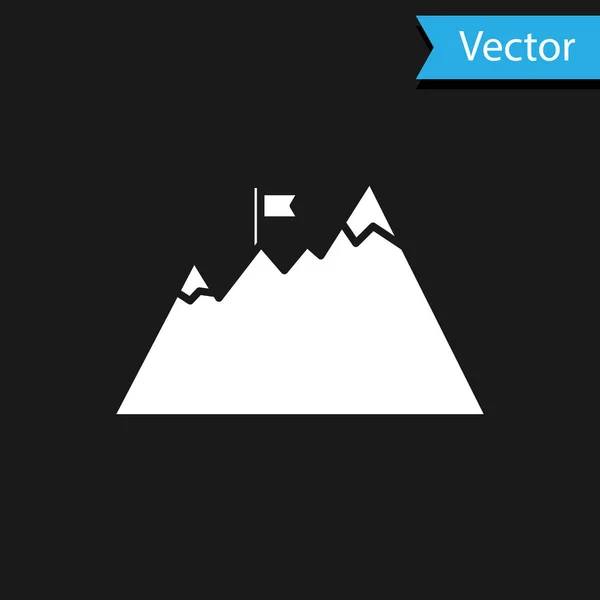 Montañas Blancas Con Bandera Icono Superior Aislado Sobre Fondo Negro — Vector de stock