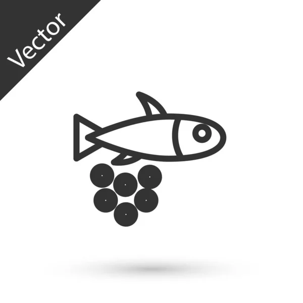 Línea Gris Pescado Con Icono Caviar Aislado Sobre Fondo Blanco — Vector de stock