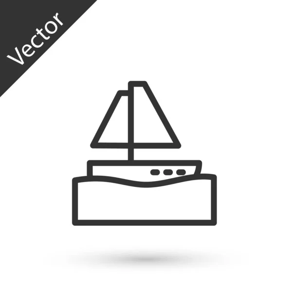 Linea Grigia Yacht Barca Vela Veliero Icona Isolata Sfondo Bianco — Vettoriale Stock