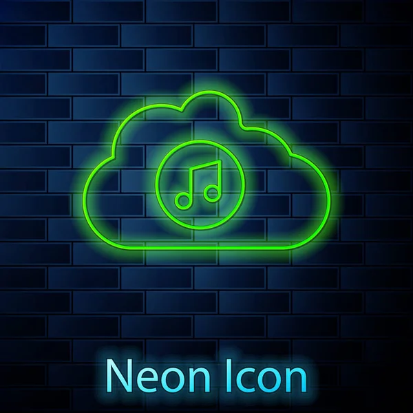 Gloeiende Neon Lijn Muziek Streaming Service Icoon Geïsoleerd Baksteen Muur — Stockvector