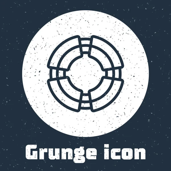Grunge Line Icône Bouée Sauvetage Affaires Isolée Sur Fond Gris — Image vectorielle