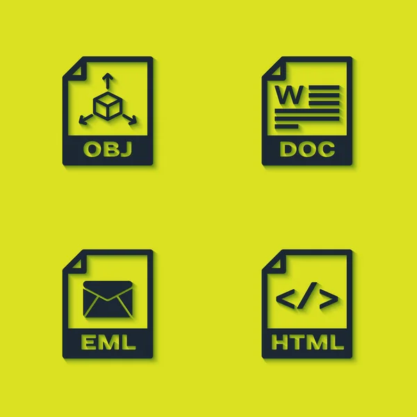 Définir Document Fichier Obj Html Eml Doc Icône Vecteur — Image vectorielle