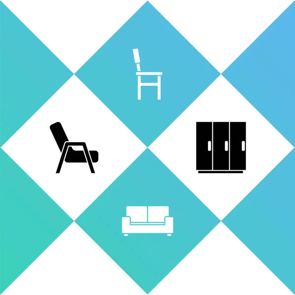 Set Sillón Sofá Silla Armario Icono Vector — Vector de stock