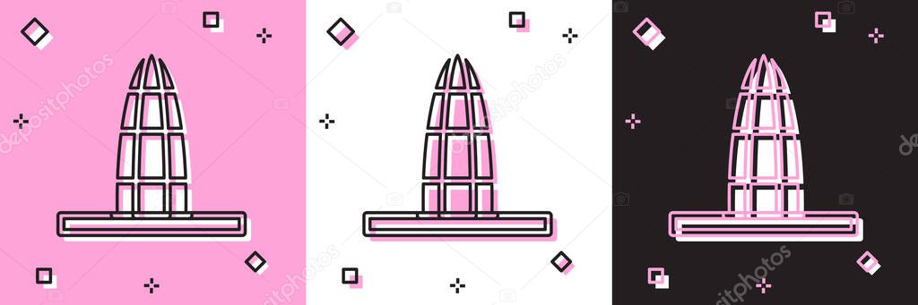Set Agbar tower icon isolated on pink and white, black background. Barcelona, Spain.  Vector.