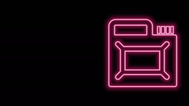 Siyah arka planda izole edilmiş motor makine yağı ikonu için parlayan neon hattı kutusu. Benzin bidonu. Yağ değiştirme ve onarım servisi. Motor yağı işareti. 4K Video hareketli grafik canlandırması