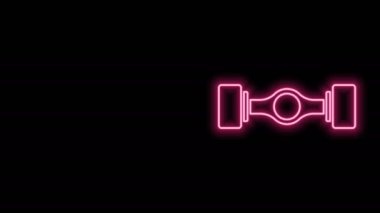 Parlayan neon hattı Chassis araba simgesi siyah arkaplanda izole edildi. 4K Video hareketli grafik canlandırması